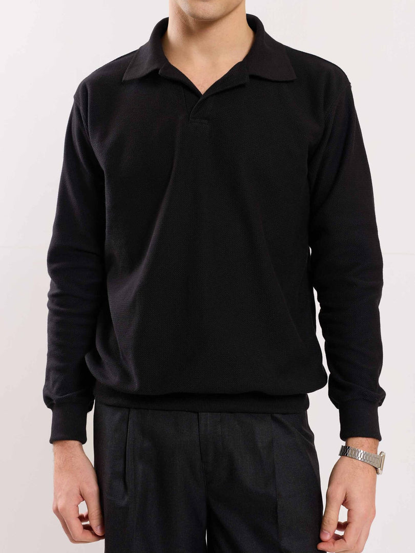 Black Jacquard Knit Polo T-shirt