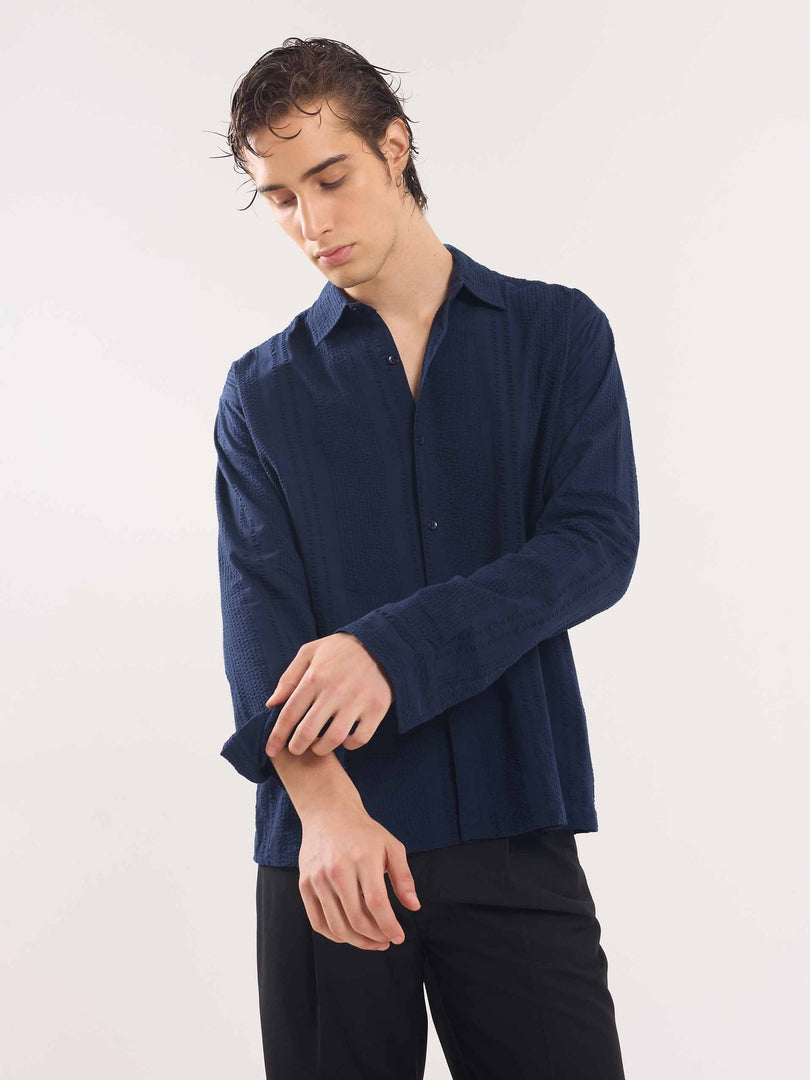 Navy Blue Textured Holiday Shirt