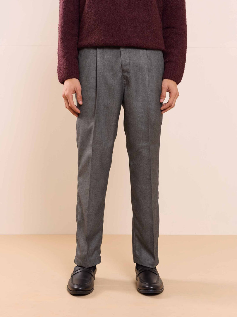 Dark Grey Textured Baggy Fit Trousers