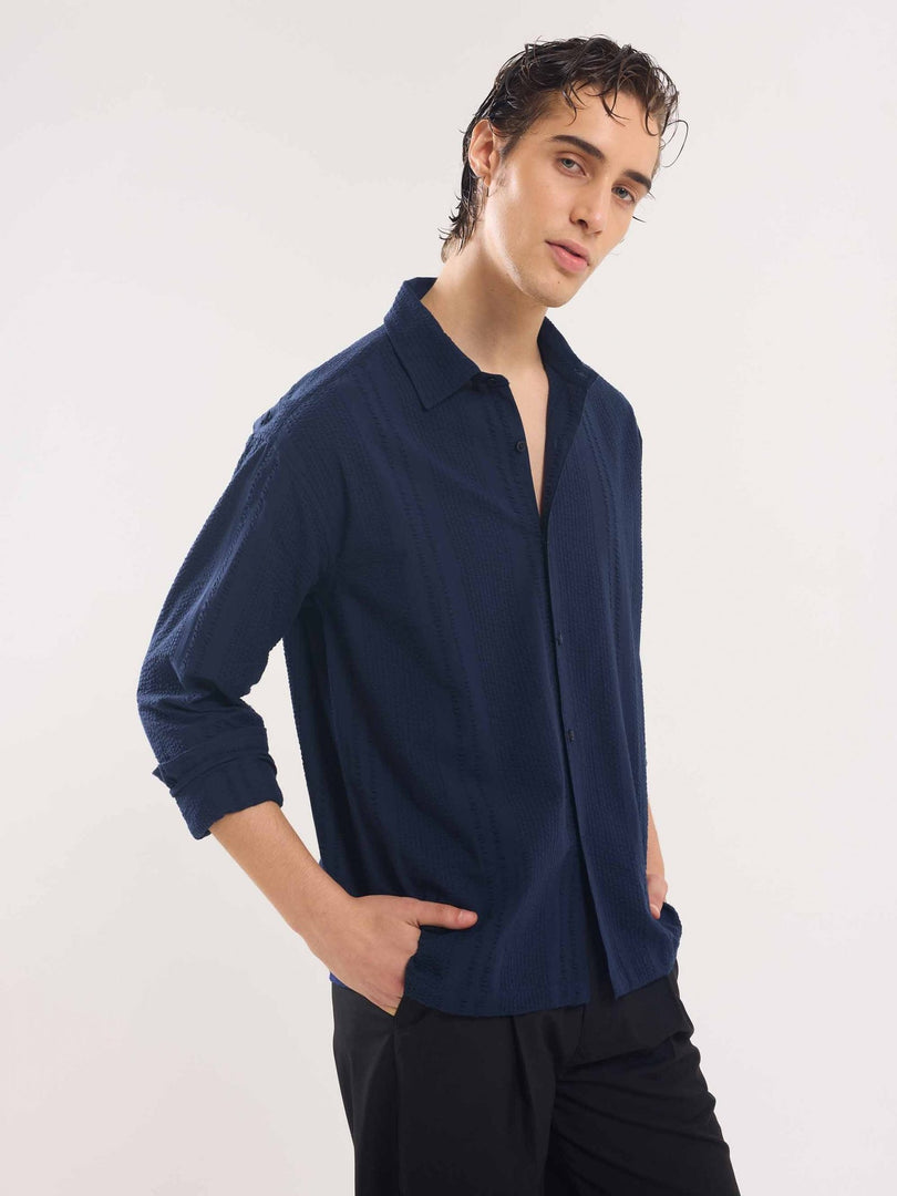 Navy Blue Textured Holiday Shirt