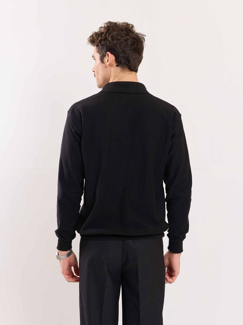 Black Jacquard Knit Polo T-shirt