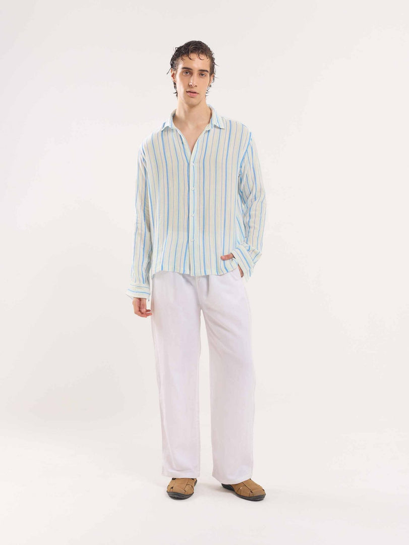 White Gauze Striped Holiday Shirt