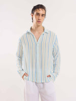 Load image into Gallery viewer, White Gauze Striped Holiday Shirt
