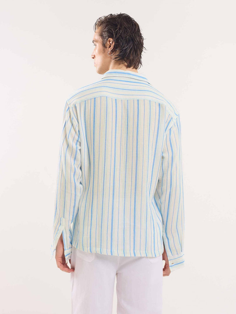 White Gauze Striped Holiday Shirt