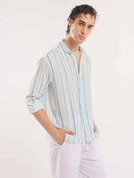 Load image into Gallery viewer, White Gauze Striped Holiday Shirt
