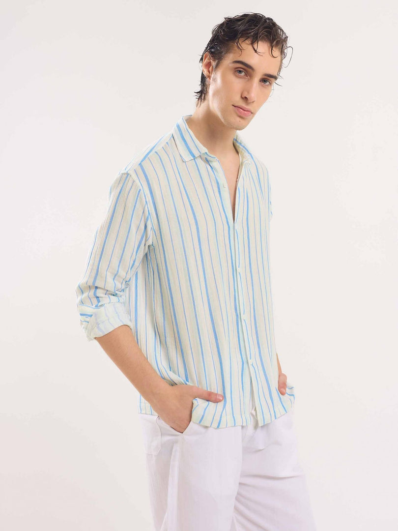 White Gauze Striped Holiday Shirt