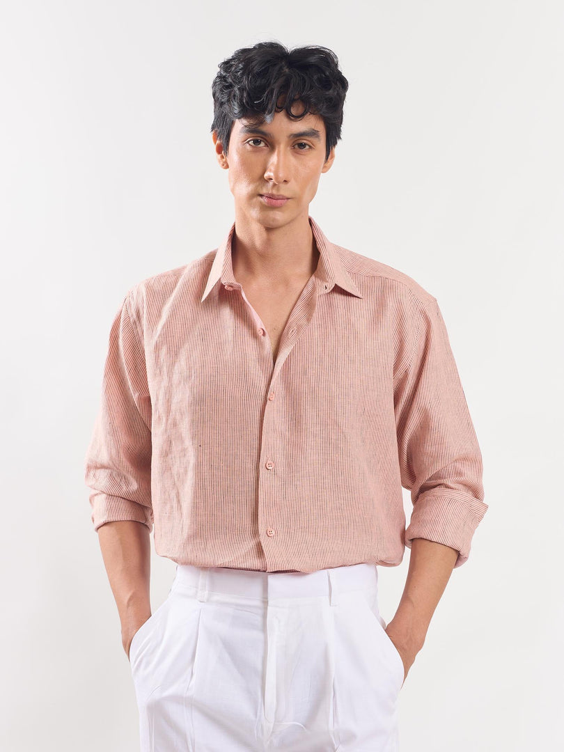 Peach Striped Linen Shirt