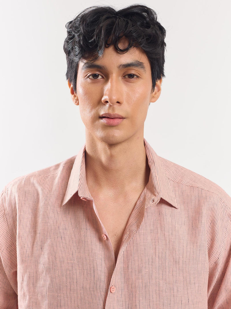 Peach Striped Linen Shirt