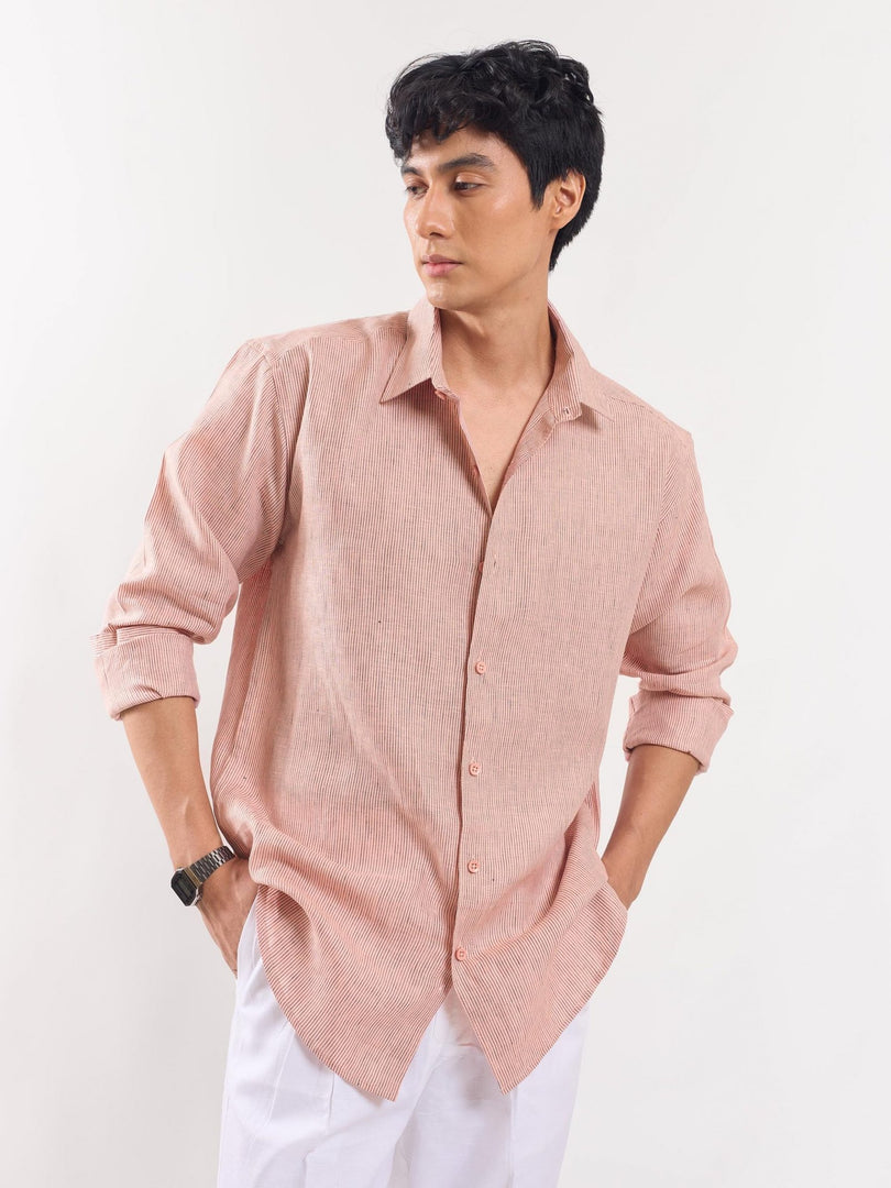 Peach Striped Linen Shirt