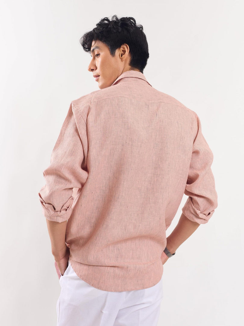 Peach Striped Linen Shirt