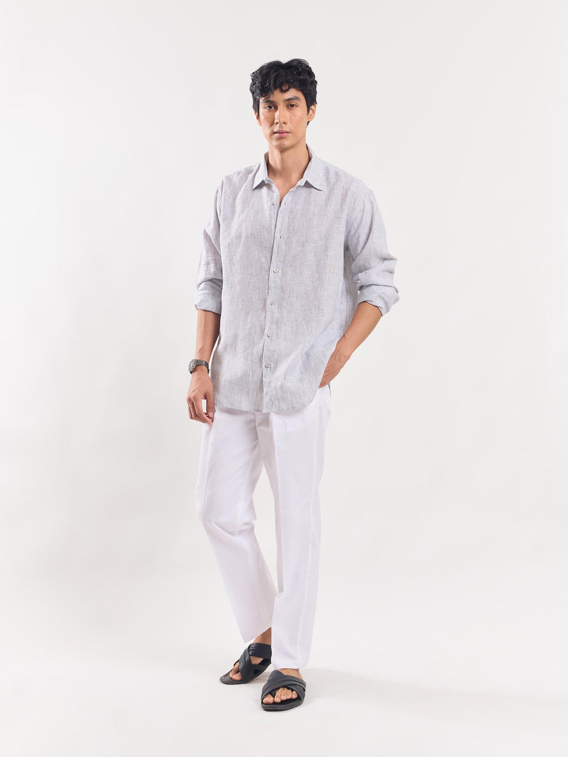 Grey Striped Linen Shirt