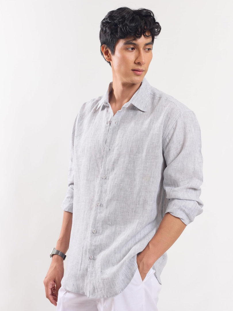 Grey Striped Linen Shirt