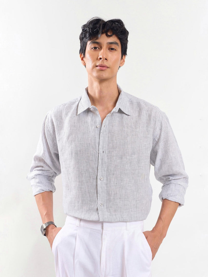 Grey Striped Linen Shirt