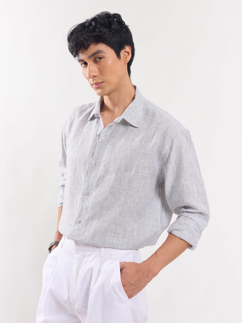 Grey Striped Linen Shirt