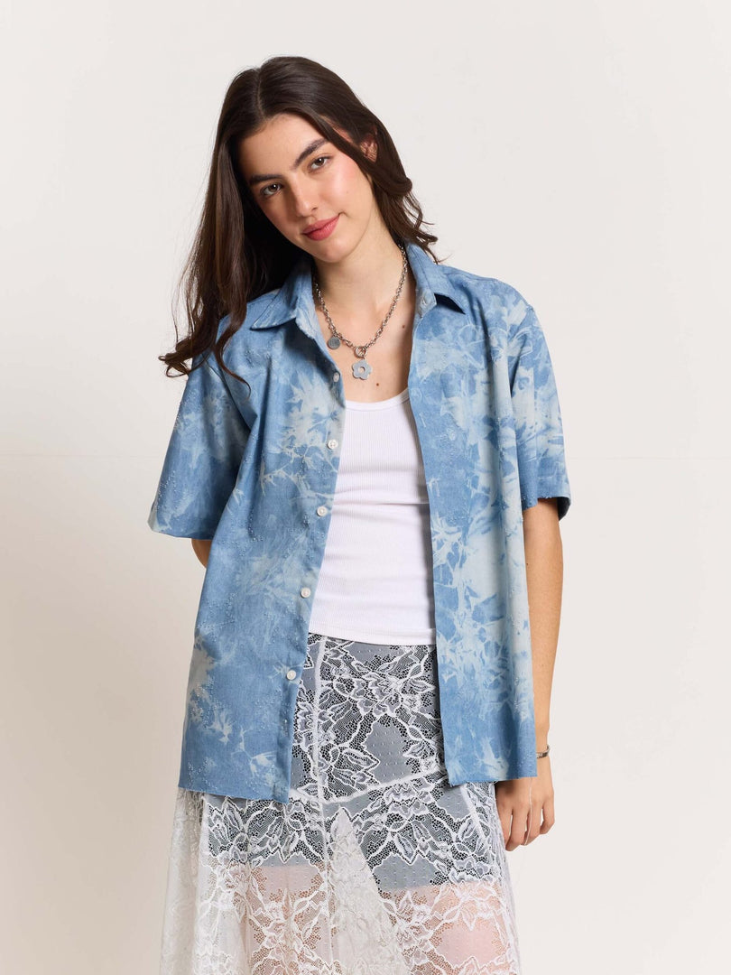 Star Embossed Denim - Cropped Shirt