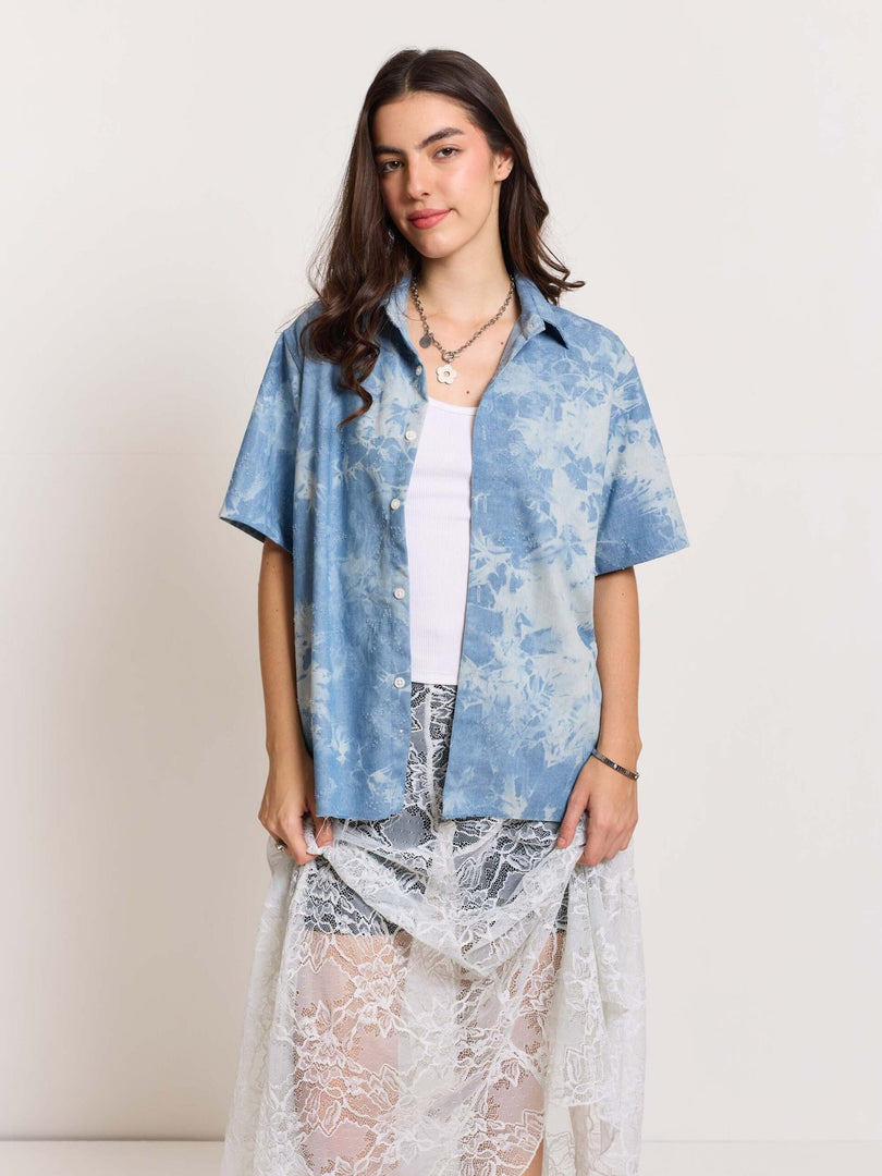 Star Embossed Denim - Cropped Shirt