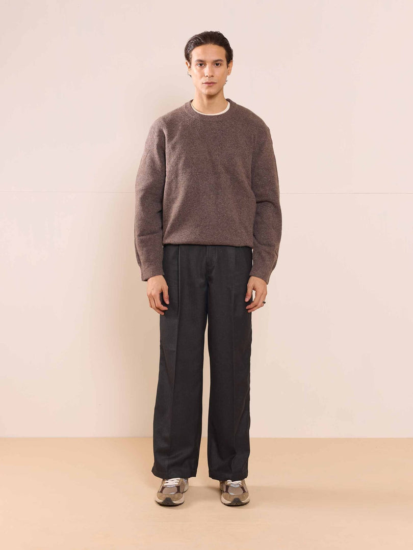 Black Textured Baggy Fit Trousers