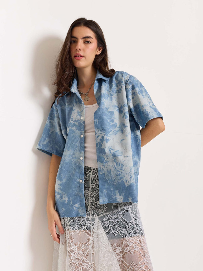 Star Embossed Denim - Cropped Shirt