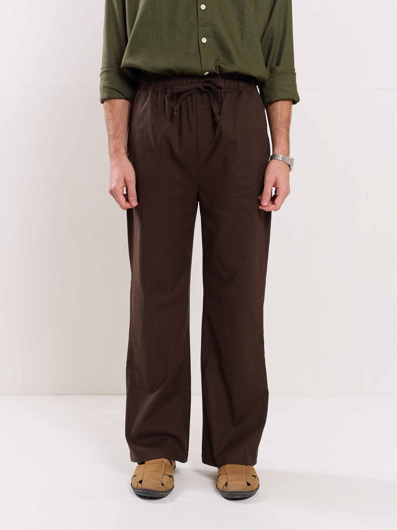 Brown Linen Pull-on Pants