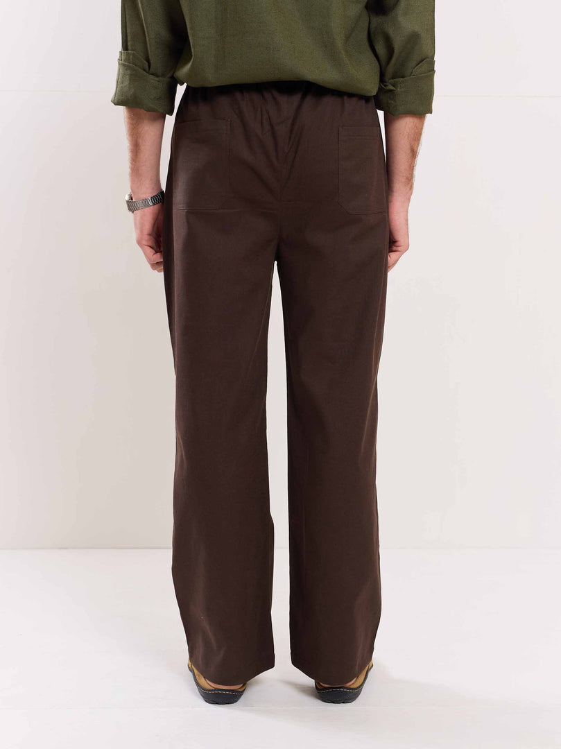 Brown Linen Pull-on Pants