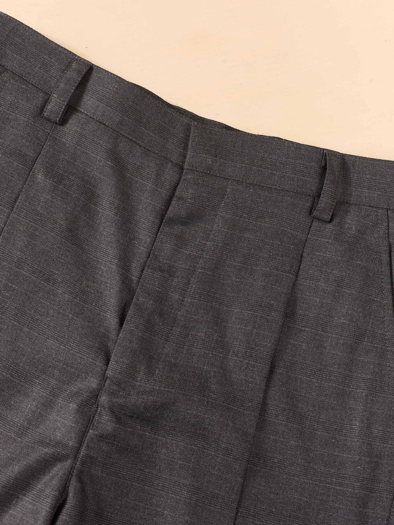 Grey Straight Fit Checked Trousers