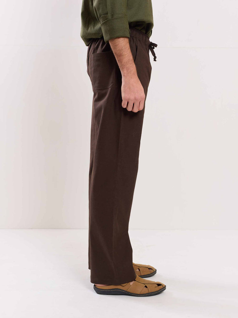 Brown Linen Pull-on Pants