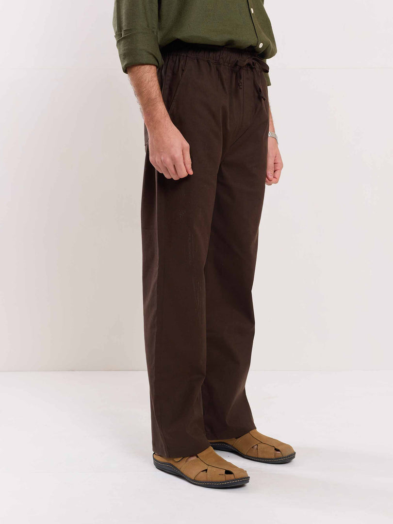 Brown Linen Pull-on Pants