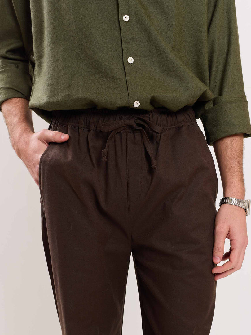 Brown Linen Pull-on Pants