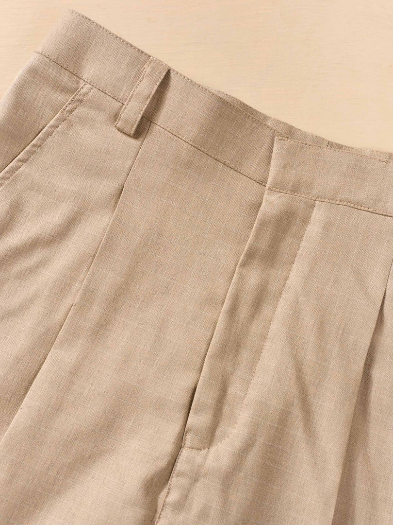 Beige Straight Fit Checked Trousers