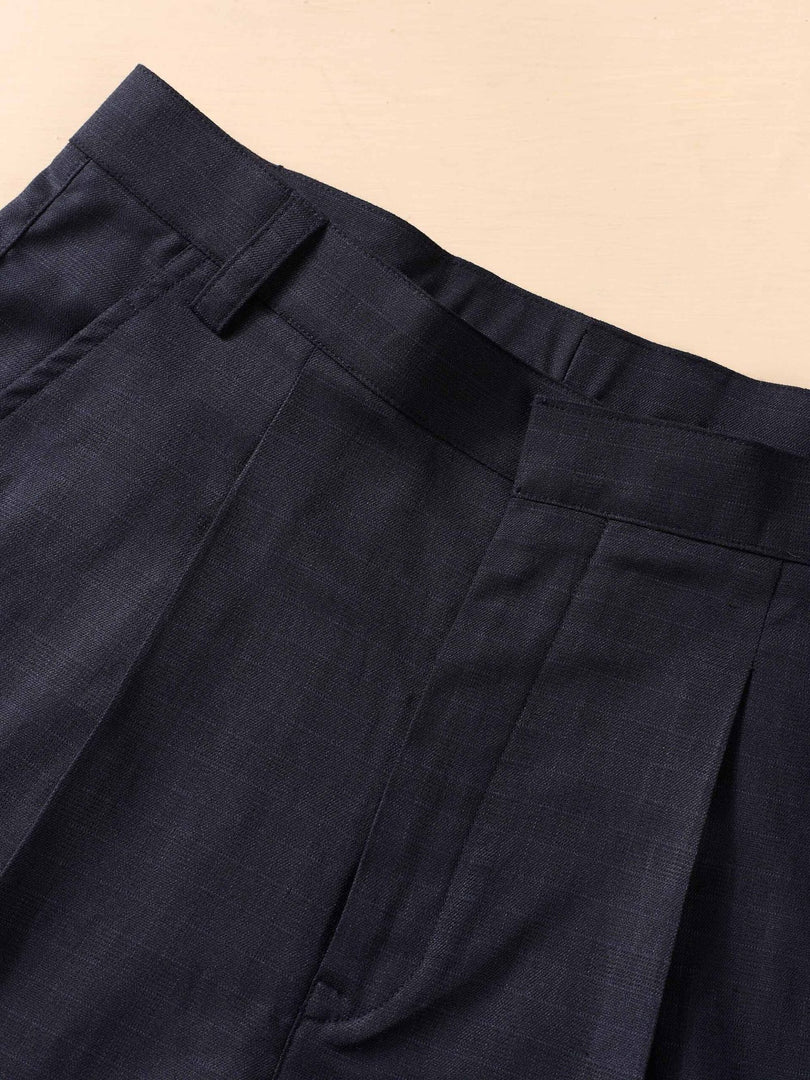 Blue Straight Fit Checked Trousers