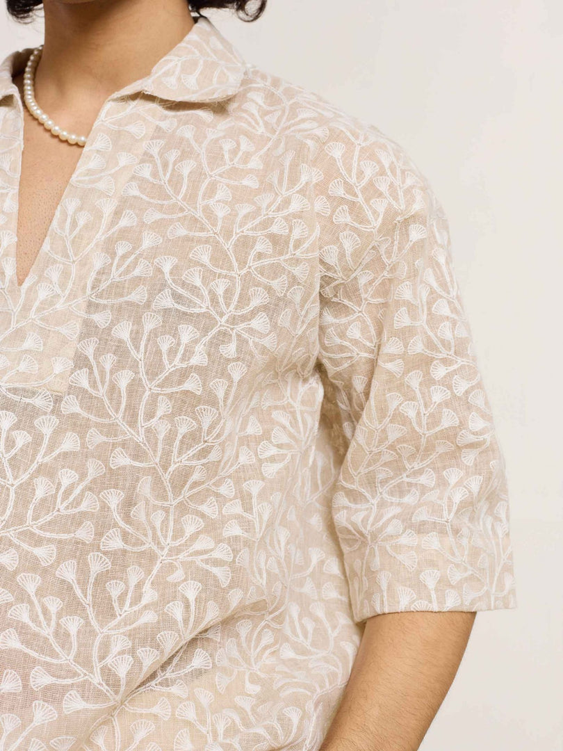 Beige Embroidered Pullover