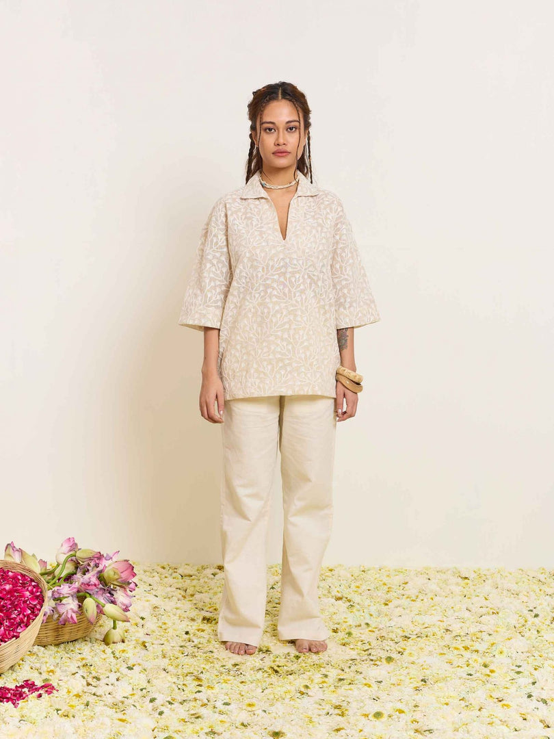 Beige Embroidered Pullover