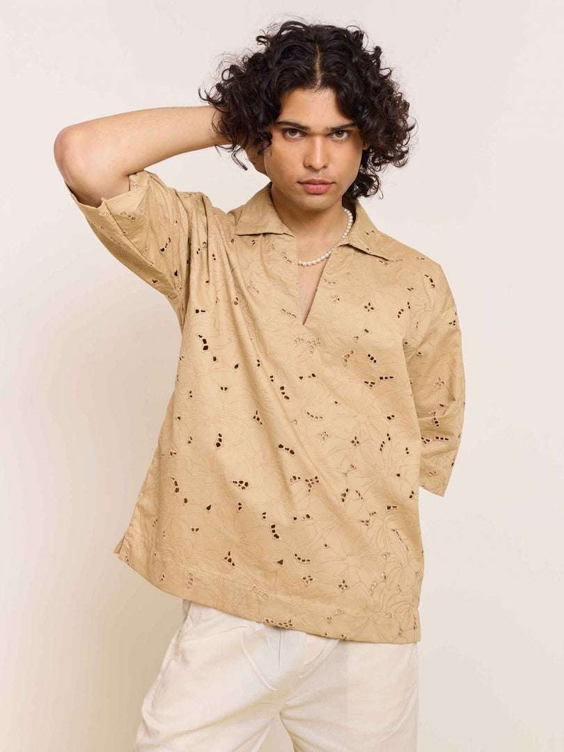 Dark Beige Cutwork Pullover