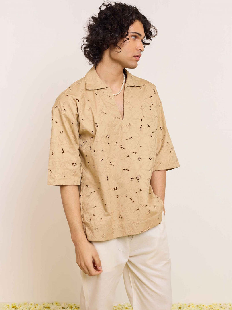 Dark Beige Cutwork Pullover