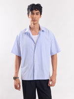 Load image into Gallery viewer, blue striped cropped shirt
