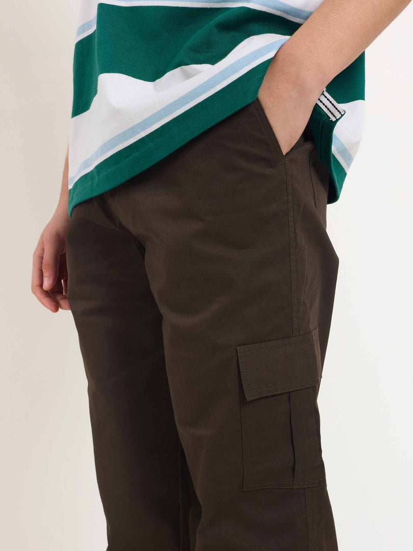 Dark Brown Loose Fit Twill Cargo Trousers