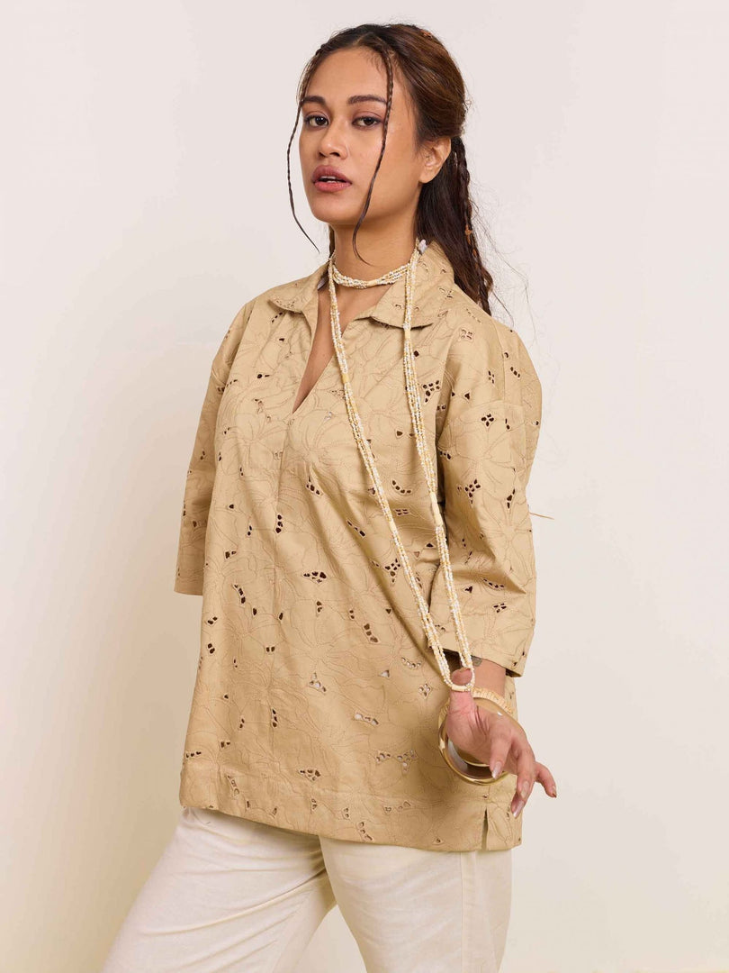 Dark Beige Cutwork Pullover