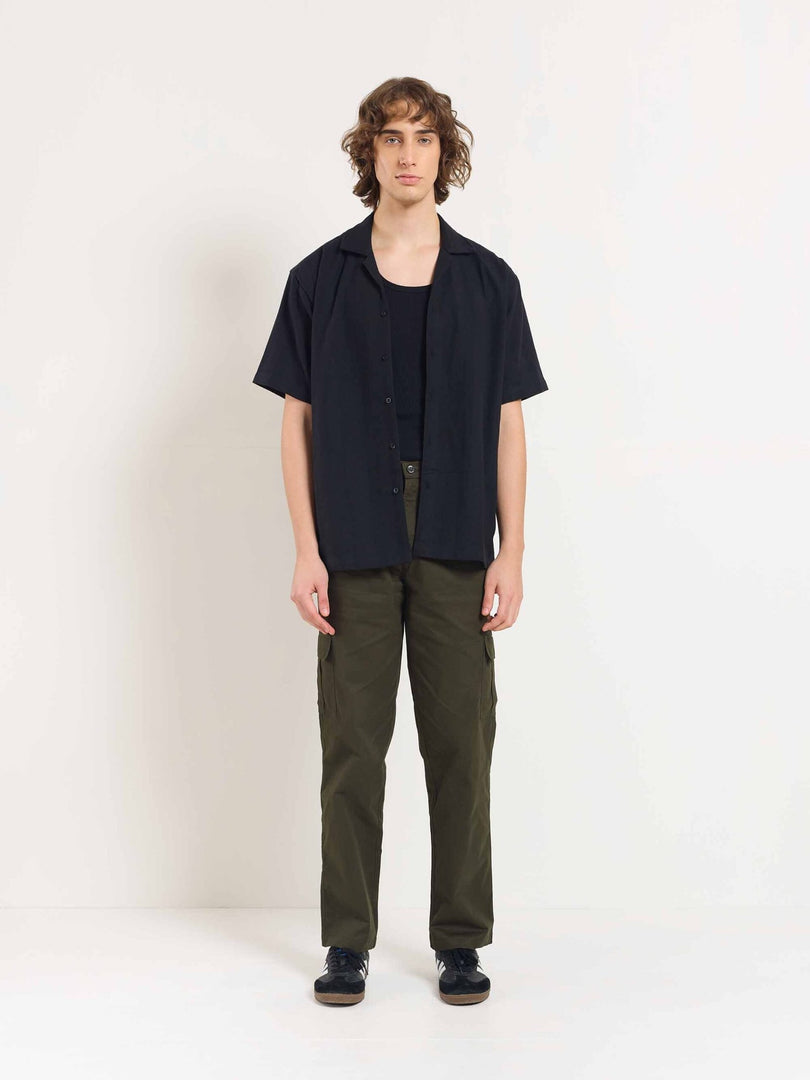 Olive Loose Fit Twill Cargo Trousers