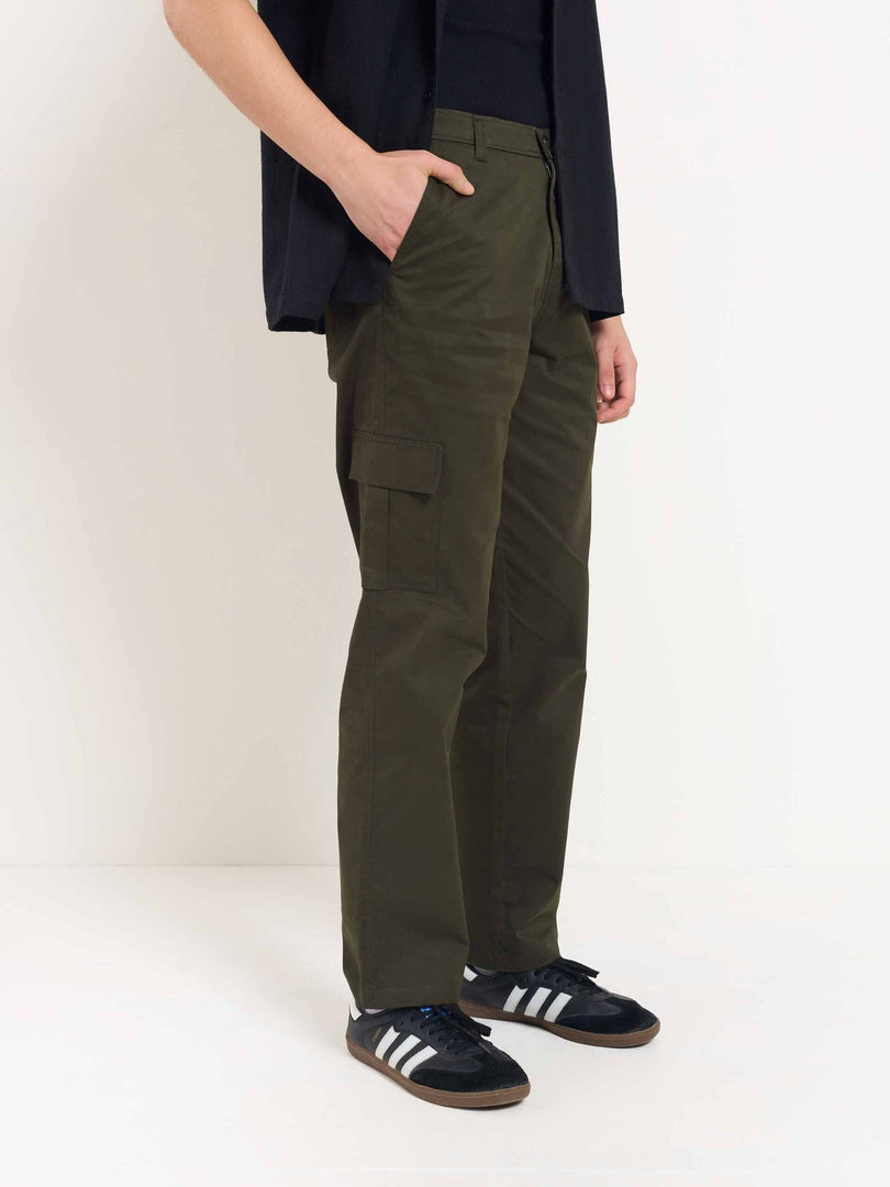 Olive Loose Fit Twill Cargo Trousers