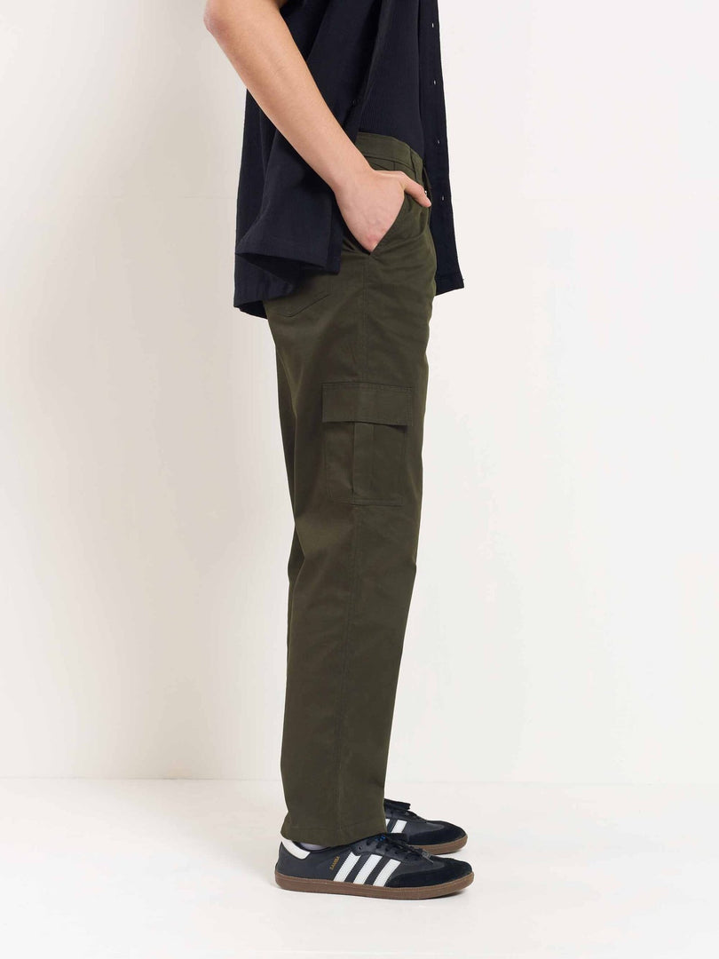 Olive Loose Fit Twill Cargo Trousers