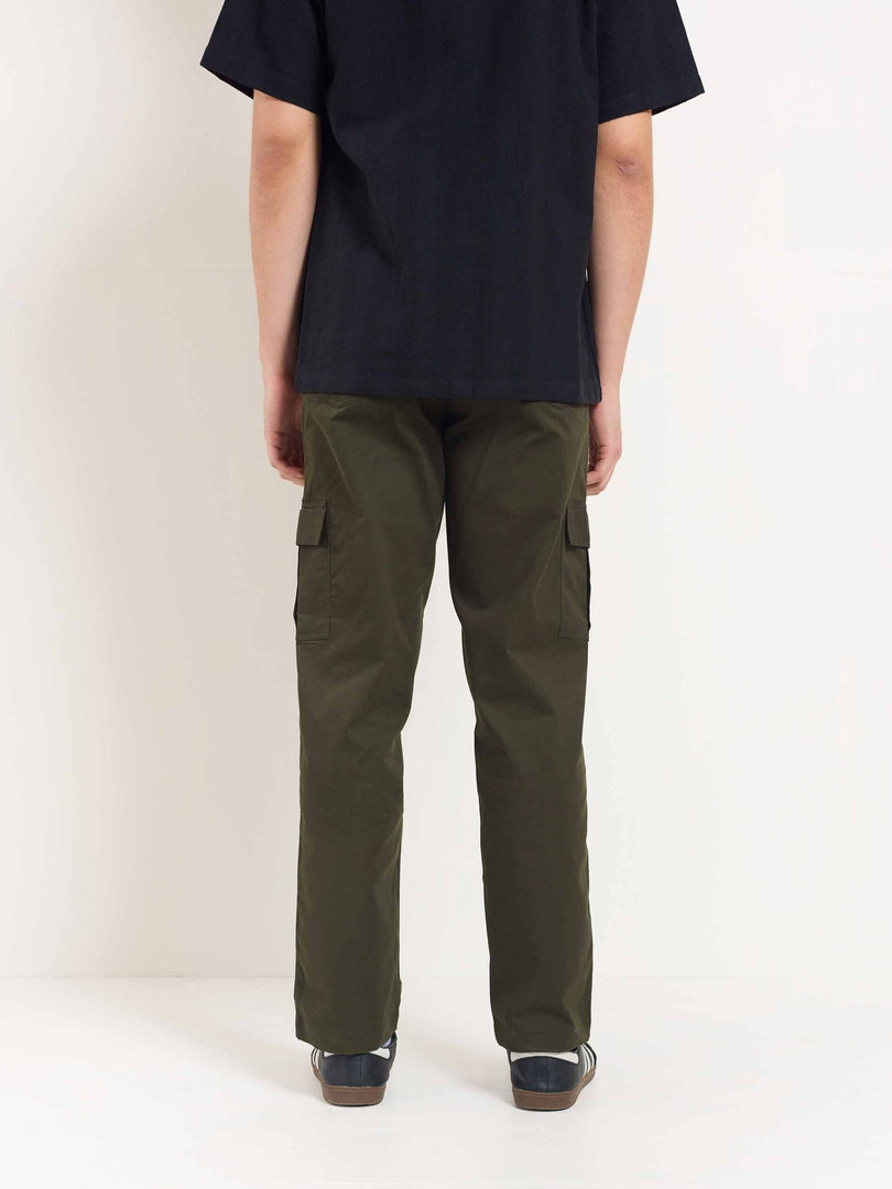 Olive Loose Fit Twill Cargo Trousers