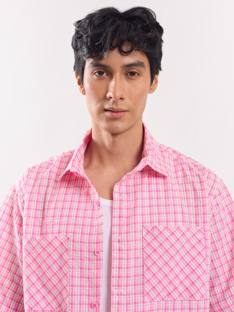 Pink Checked Cropped Shirt