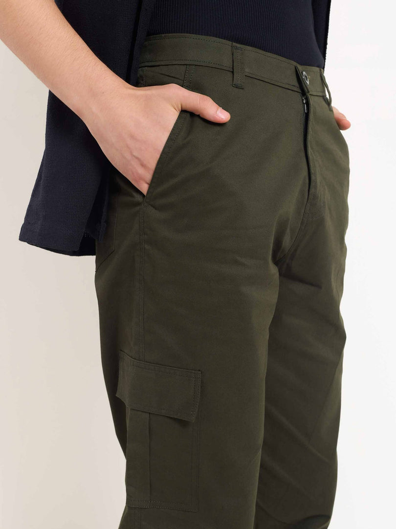 Olive Loose Fit Twill Cargo Trousers