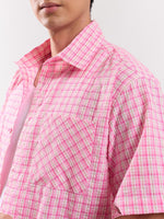 Load image into Gallery viewer, Pink Checked Cropped Shirt
