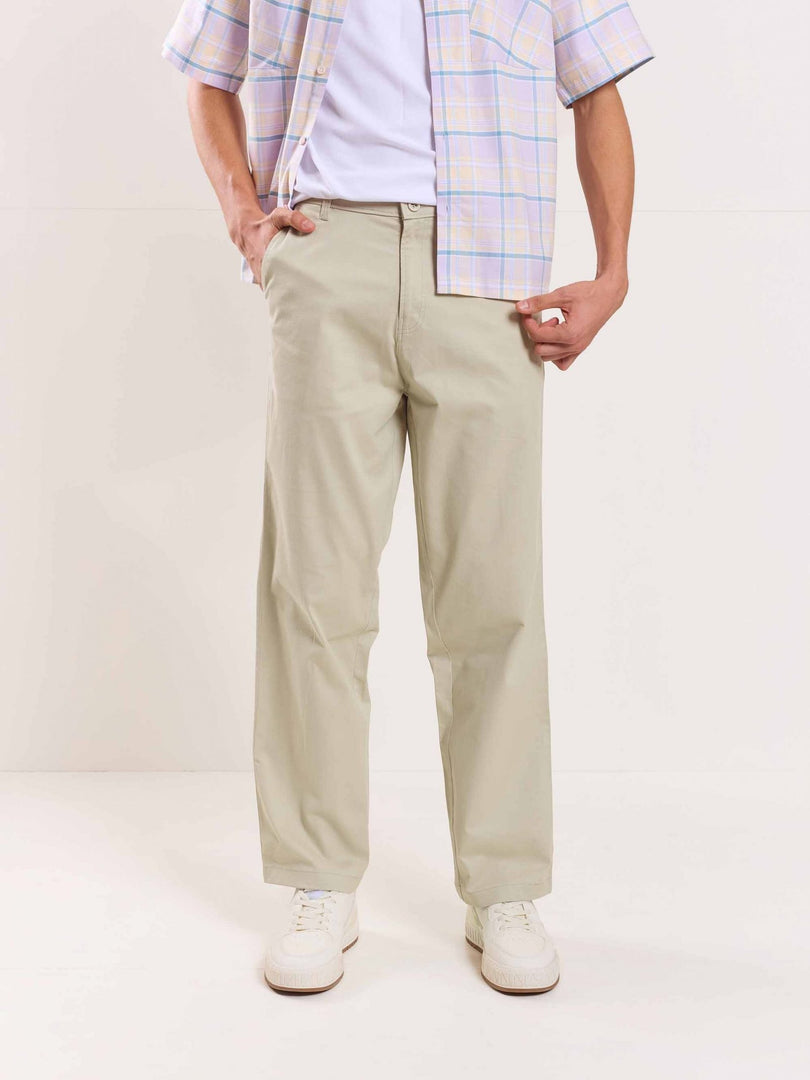 Greige Loose Fit Twill Trousers