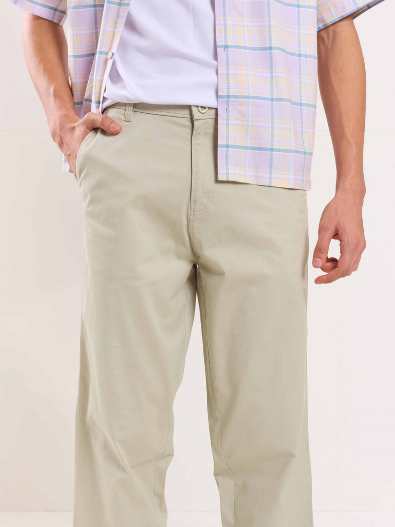 Greige Loose Fit Twill Trousers