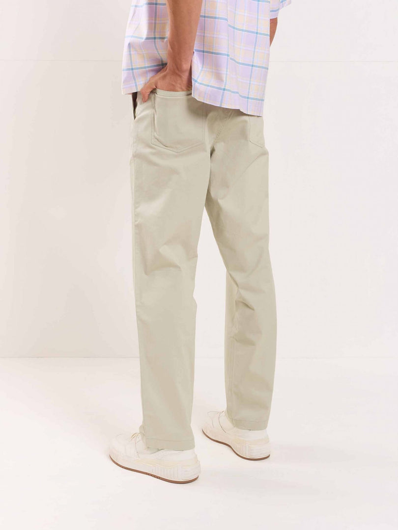 Greige Loose Fit Twill Trousers