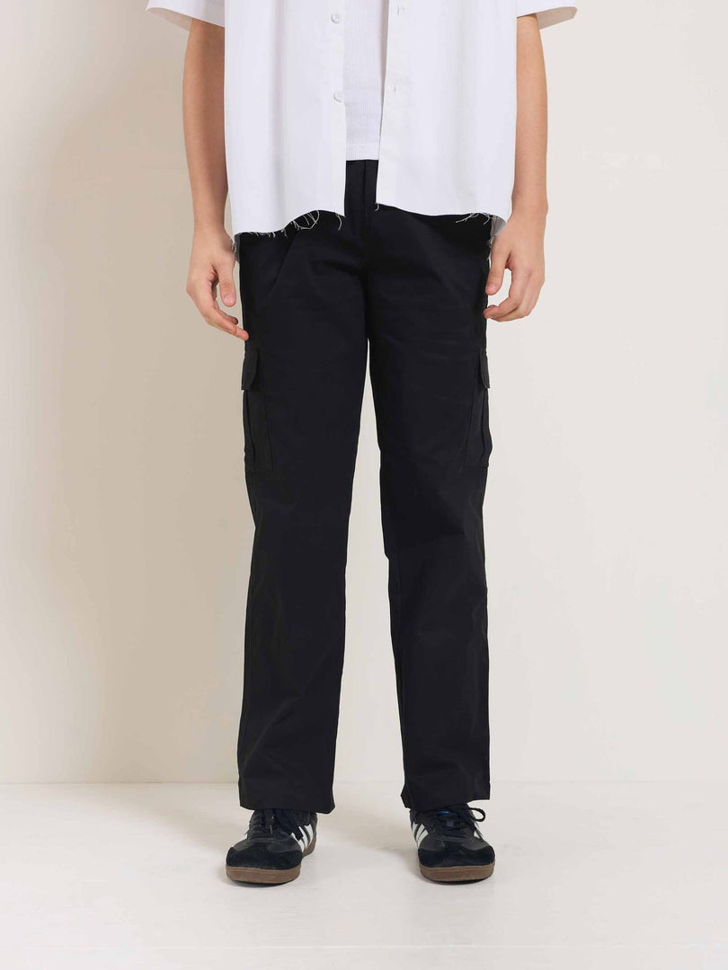 Black Loose Fit Twill Cargo Trousers