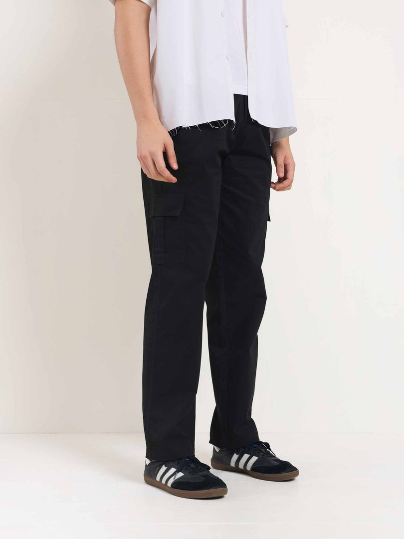 Black Loose Fit Twill Cargo Trousers