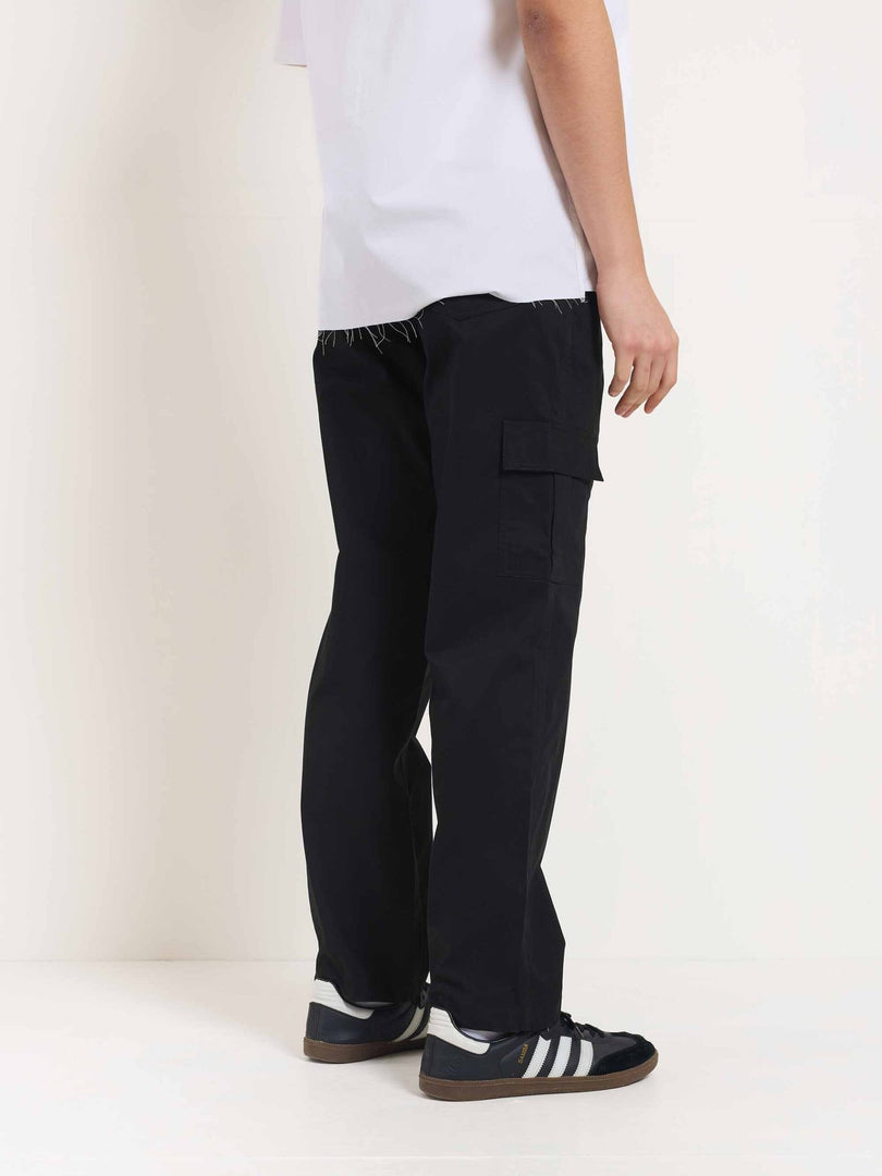 Black Loose Fit Twill Cargo Trousers